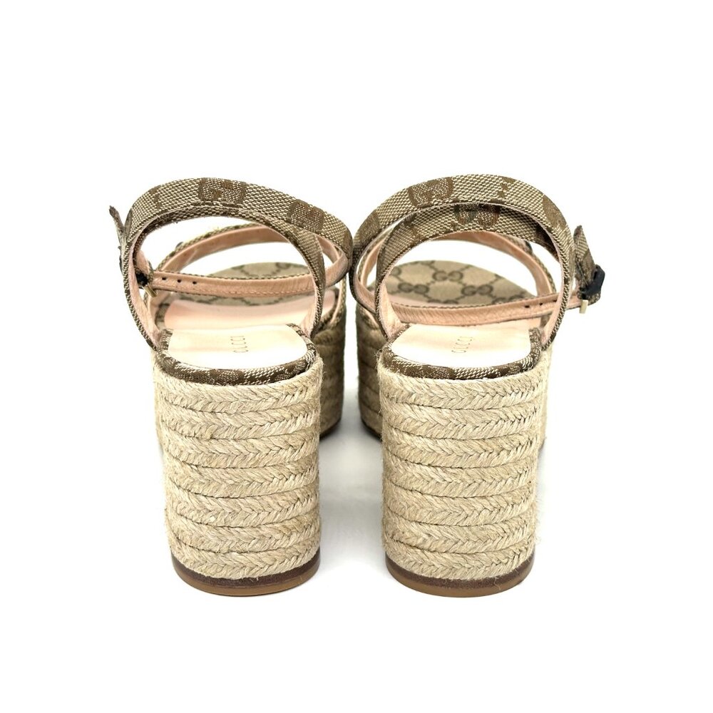 Gucci Horsebit GG Supreme Platform Espadrille Wedge Heel Sandals Shoes - Picture 13 of 16